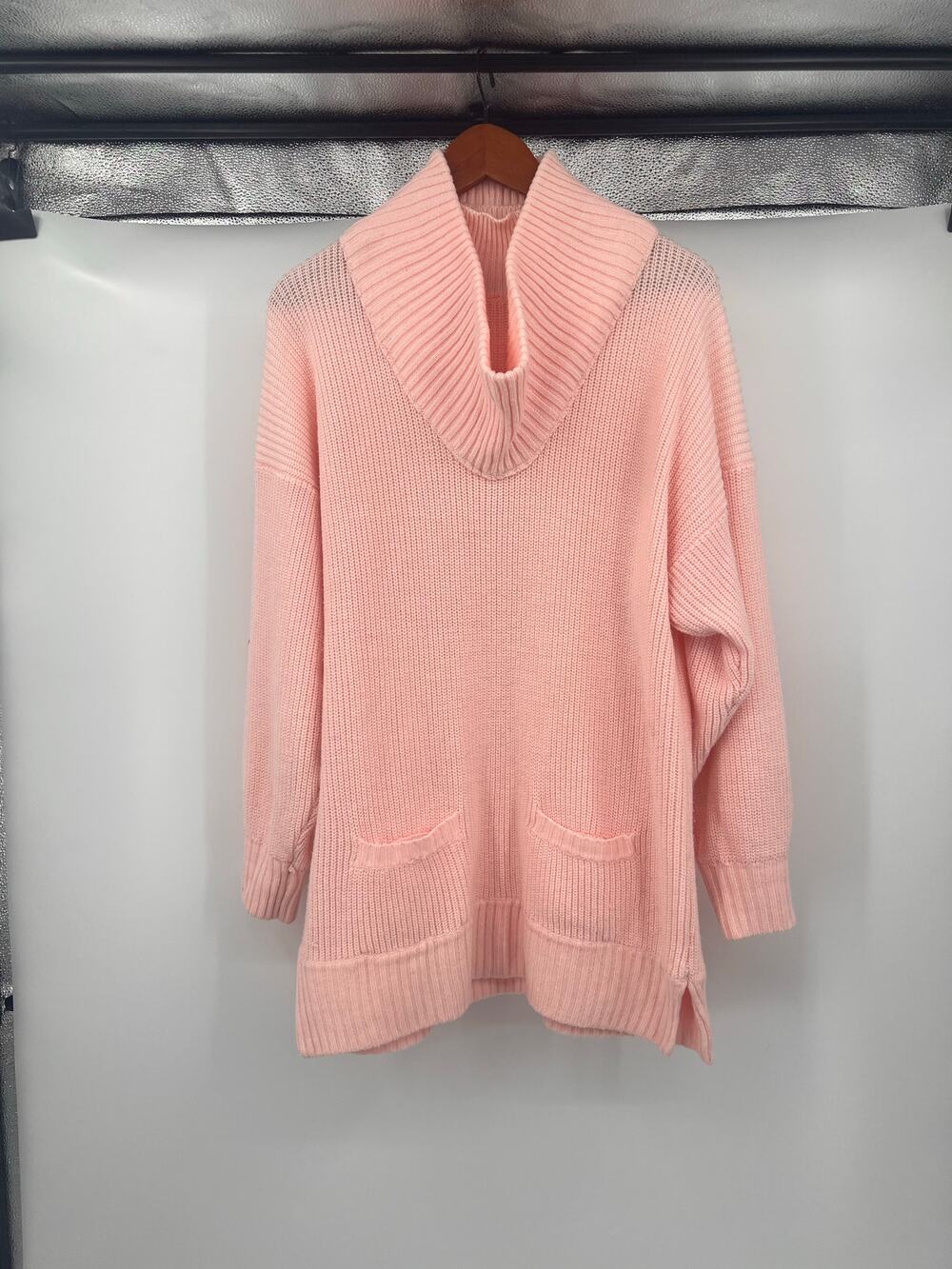 Women’s Pink Knit Cowl Neck Sweater w/ Chore Pockets Warm Workwear Winterwear
